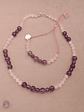 Conjunto de collar y pulsera regulable de piedras cuarzo rosa y amatista - Miniatura 1