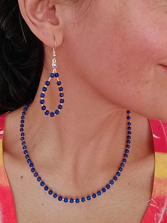 Conjunto de collar y aros de piedras lapislázuli 3