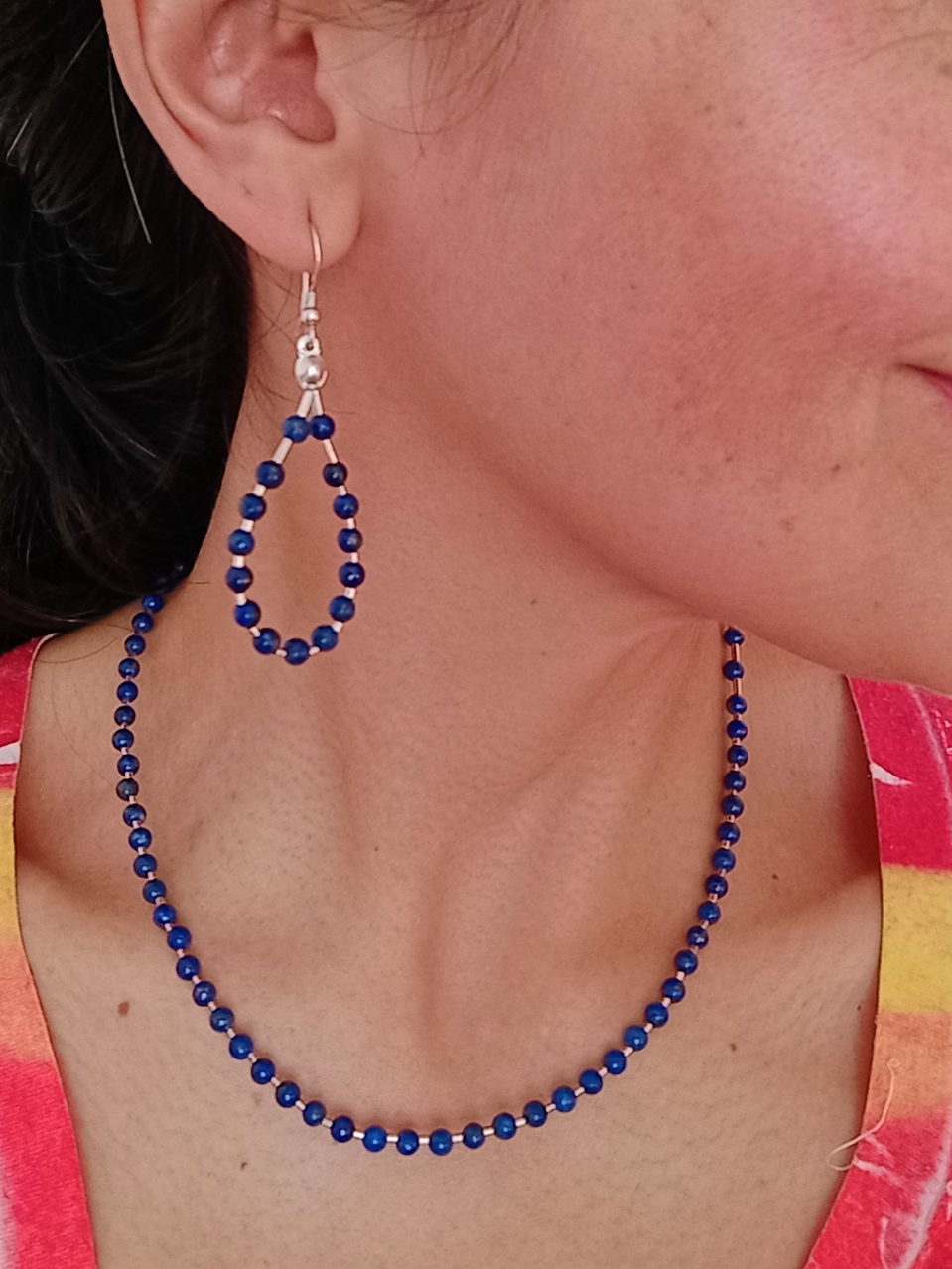 Conjunto de collar y aros de piedras lapislázuli 3