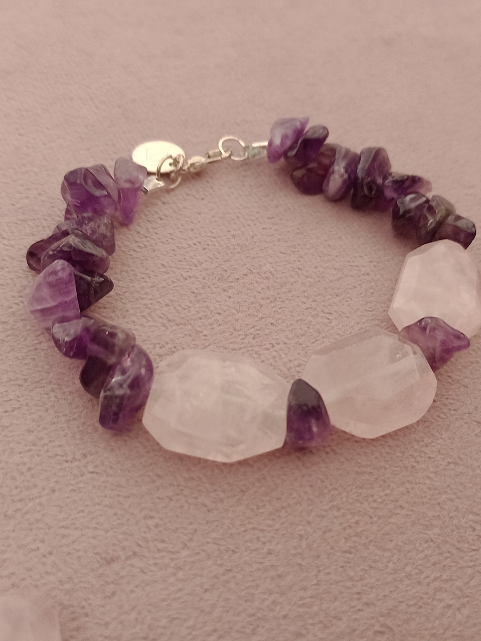 Pulsera de piedras amatista y cuarzo rosa 2