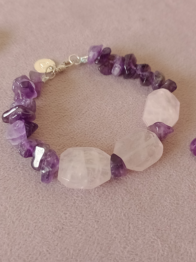 Pulsera de piedras amatista y cuarzo rosa 3