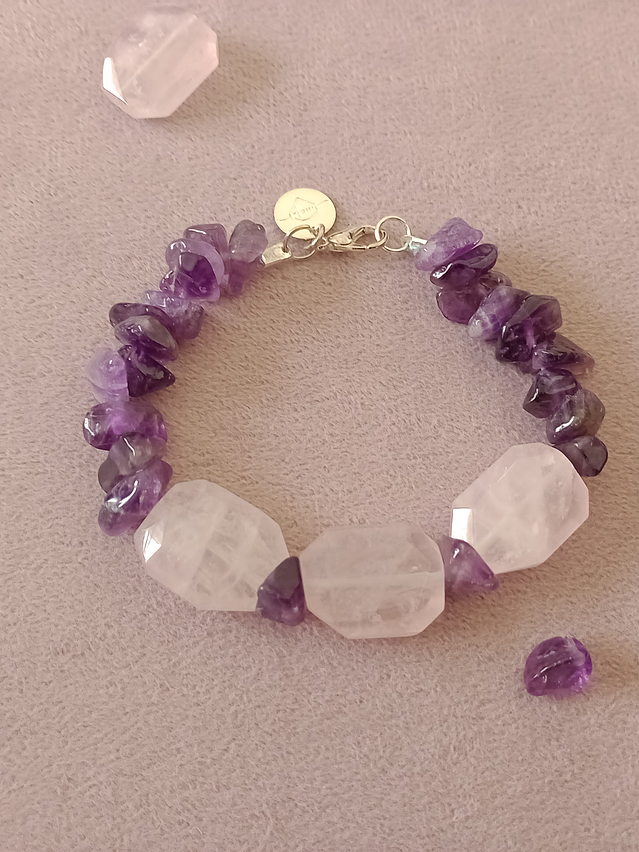 Pulsera de piedras amatista y cuarzo rosa 4