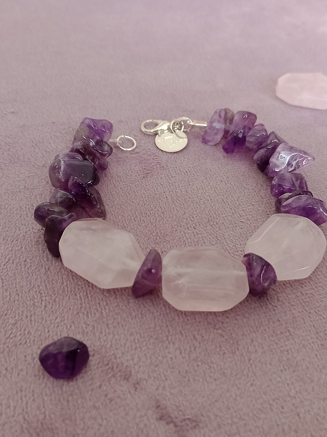 Pulsera de piedras amatista y cuarzo rosa 5