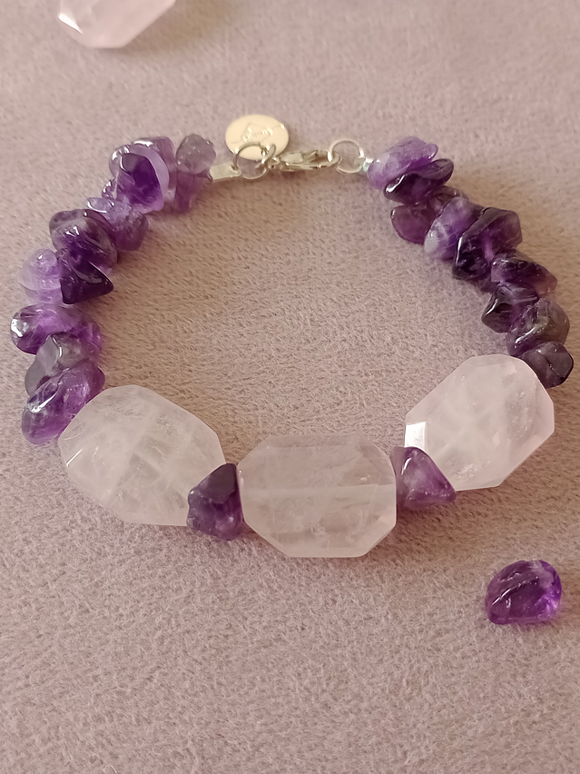 Pulsera de piedras amatista y cuarzo rosa 1