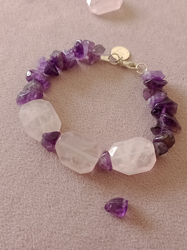 Pulsera de piedras amatista y cuarzo rosa 6