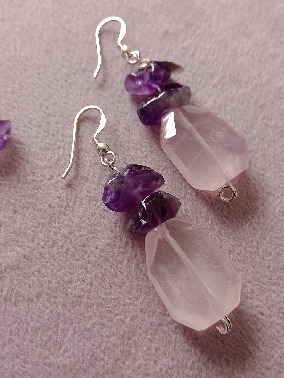 Aros de piedras amatista y cuarzo rosa 5