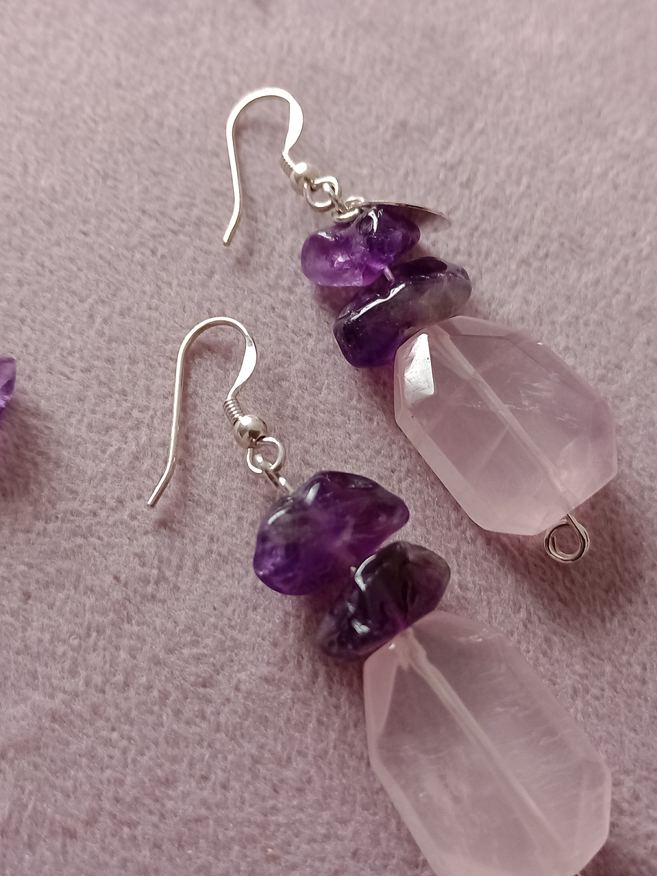 Aros de piedras amatista y cuarzo rosa 6