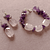Conjunto de pulsera y aros de piedras amatista y cuarzo rosa