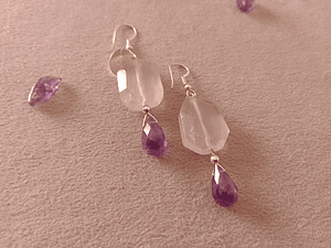 Aros de piedras amatista y cuarzo rosa