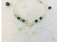 Pulsera de hilo regulable con piedras jade verde, azurita y dije de plata