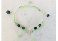 Pulsera de hilo regulable con piedras jade verde, azurita y dije de plata