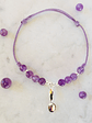 Pulsera de hilo regulable con piedras amatista y cuchara de plata - Miniatura 2