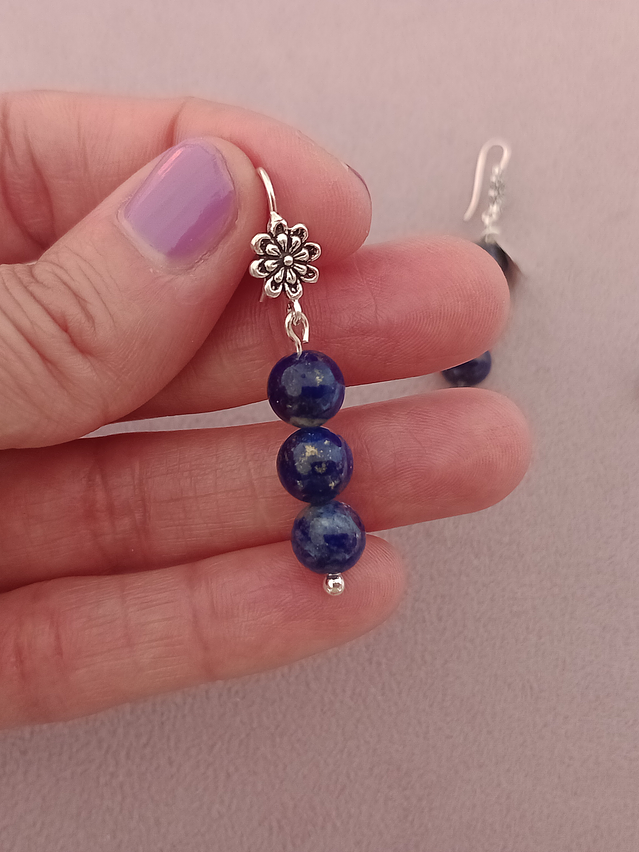 Aros flor de piedras lapislázuli  2