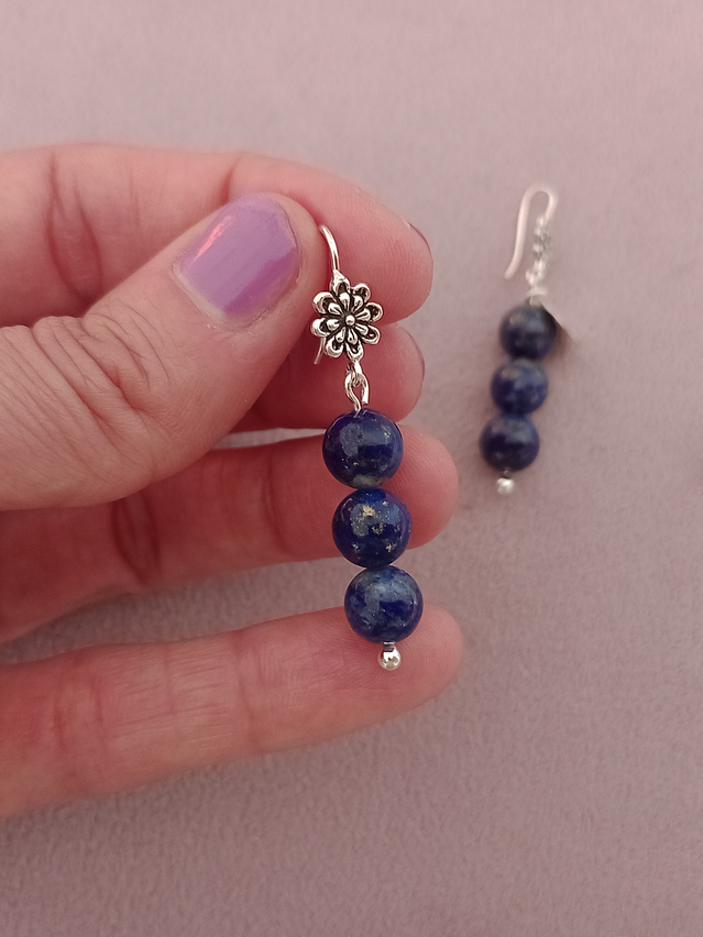 Aros flor de piedras lapislázuli  5