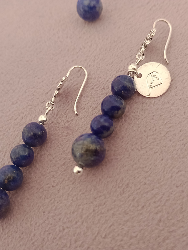 Aros flor de piedras lapislázuli y detalles de plata 5
