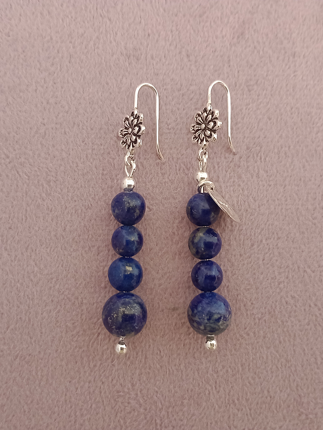 Aros flor de piedras lapislázuli y detalles de plata 6
