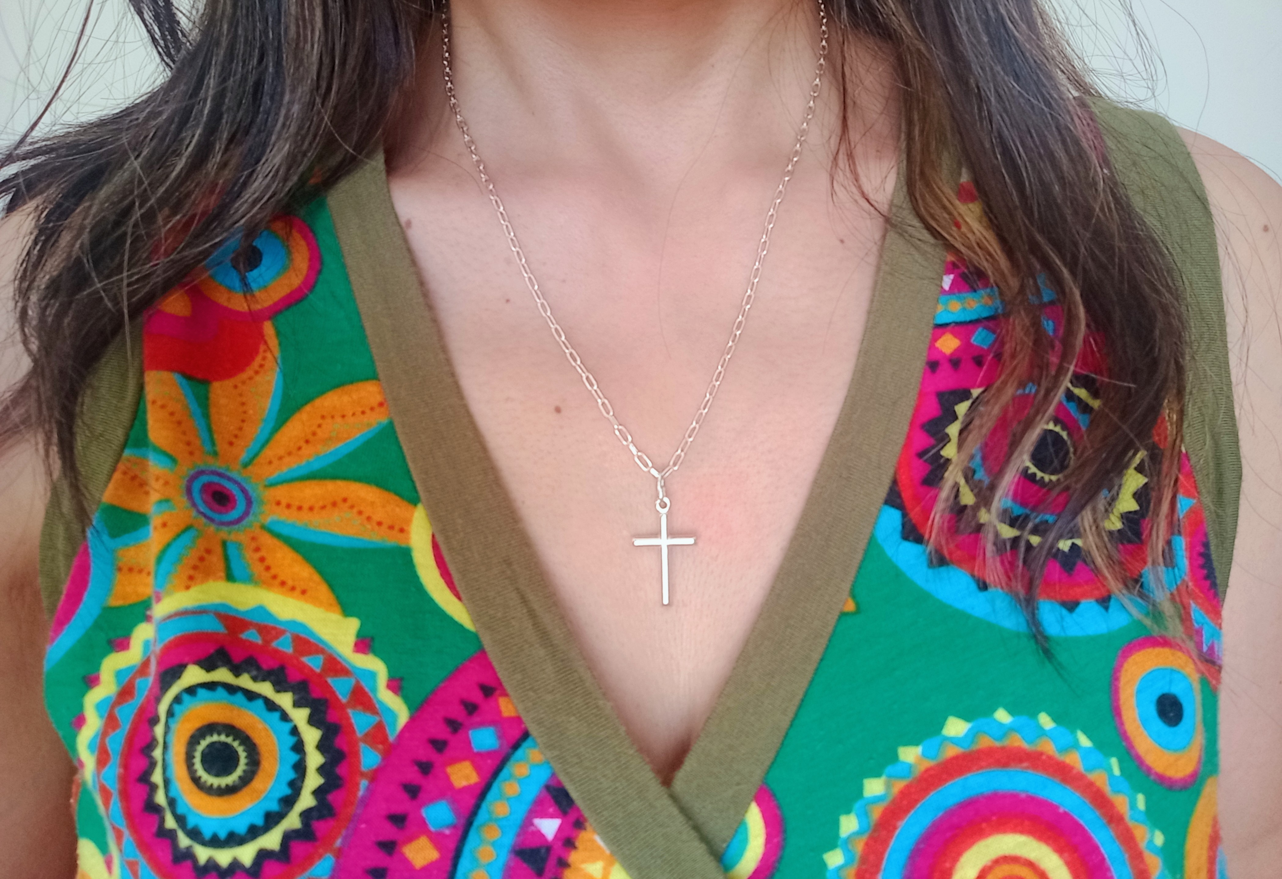 CADENA 50CM CON CRUZ MUJER PLATA