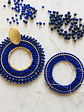 Aros tejidos 100% a mano con rocailles, delicas Miyuki y piedras lapislázuli en su contorno - Miniatura 3