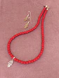 Conjunto de aros y collar de piedras jade rojo y mano de Fátima de plata - Miniatura 1