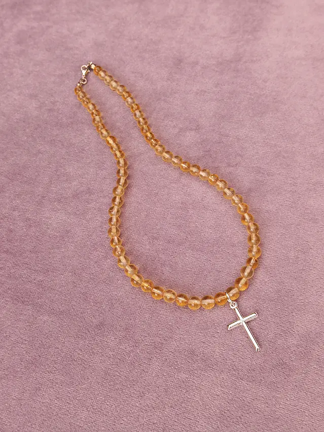 Collar de piedras citrino y cruz de plata 1