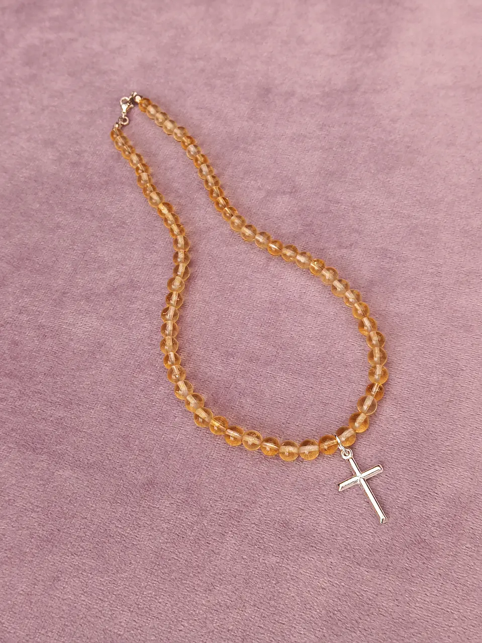 Collar de piedras citrino y cruz de plata 1