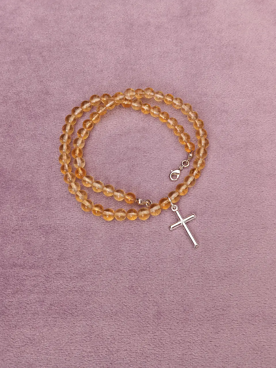 Collar de piedras citrino y cruz de plata 4