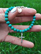Pulsera de piedras turquesa y cruz de plata - Miniatura 2