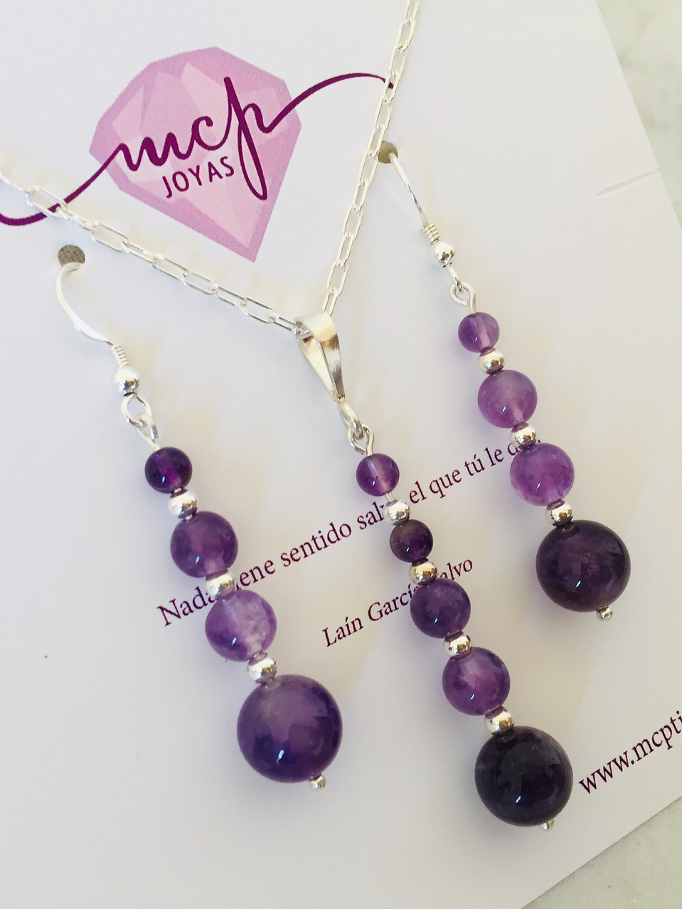 Conjunto de plata y piedras amatista 1