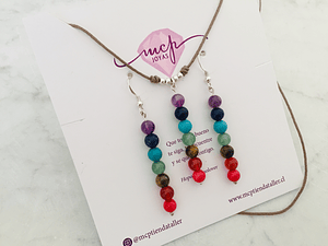 Conjunto hilo de piedras de los 7 chakras y detalles de plata