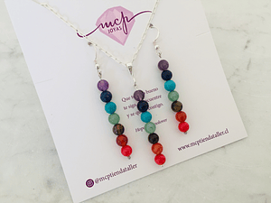 Conjunto de plata y piedras de los 7 chakras