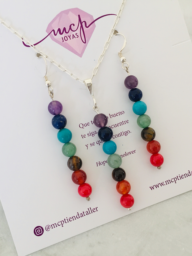 Conjunto de plata y piedras de los 7 chakras 1