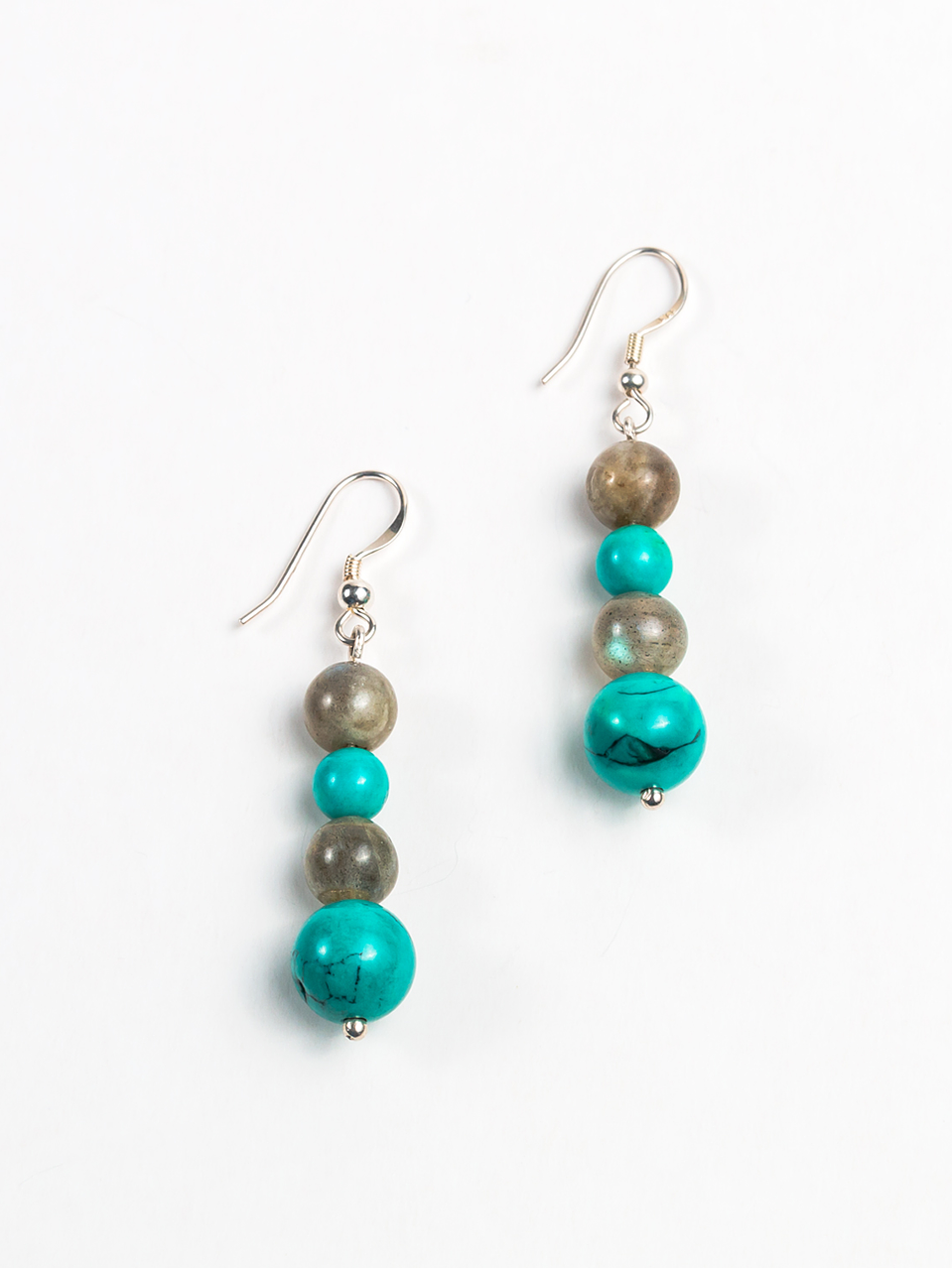 Aros de piedras labradorita y turquesa 1