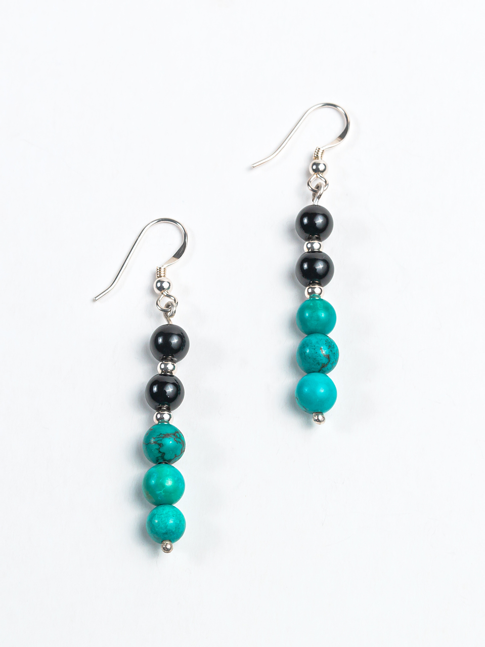 Aros de ónix, turquesa y detalles de plata 1