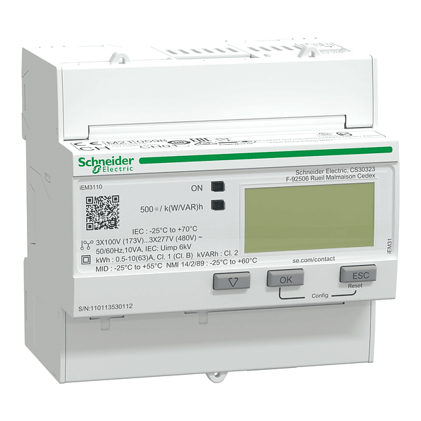 MEDIDOR DE ENERGIA 63A PANTALLA LCD 100-480V 3P + N Acti 9 Schneider 