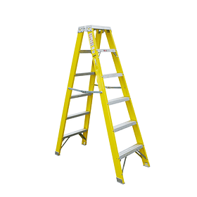 ESCALERA FIBRA DE VIDRIO TIJERA DOBLE ACCESO 4 PASOS 1.22m ALCANCE MAXIMO 2.86m PESO: 6.20kg SOPORTE 150kg