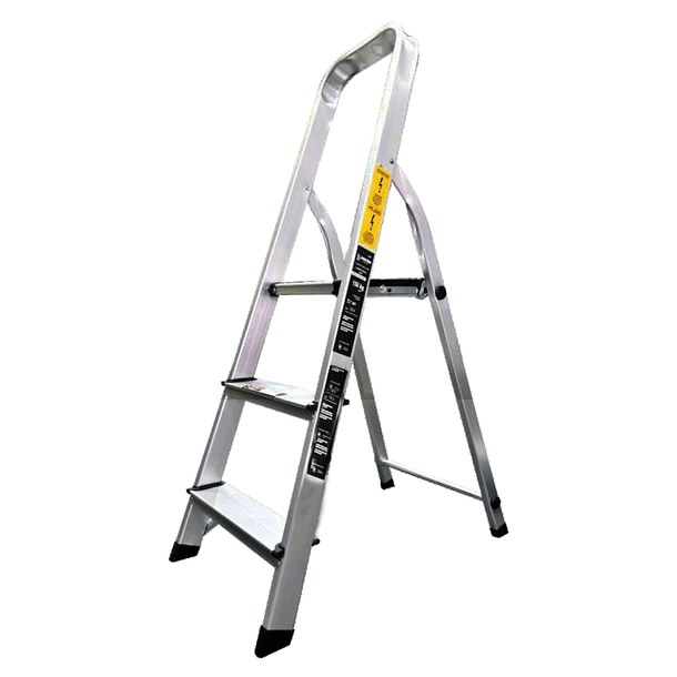 ESCALERA ALUMINIO BANQUETA 7 PASOS 210 cm ALCANCE MAXIMO 3.35m PESO: 5.6kg SOPORTE 150kg 1