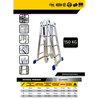 ESCALERA ALUMINIO MULTIUSOS 24 PASOS EXTENDIDA 683 cm TIPO TIJERA 332 cm PESO : 14kg SOPORTE 150kg 2