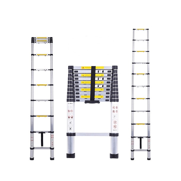ESCALERA ALUMINIO RETRACTIL ACOPLABLE 6 PASOS LONGITUD 2m DESPLEGADA 200x45 5x6.5 cm PESO : 8kg SOPORTE 150kg 1