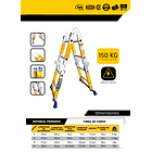ESCALERA FIBRA DE VIDRIO MULTIUSOS 16 PASOS EXTENDIDA 472 cm TIPO TIJERA 230 cm ANDAMIO 129 cm PESO : 12kg SOPORTE 150kg 2