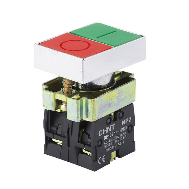 PULSADOR DOBLE METALICO SIMPLE ROJO Y VERDE 1NA + 1NC CHINT 