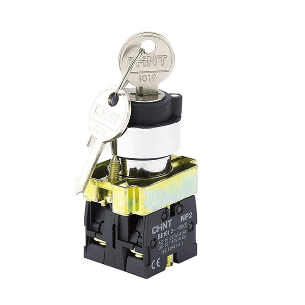 SELECTOR METALICO CON LLAVE 22mm 2 POSICIONES 1NA CHINT 