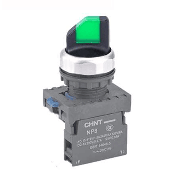 SELECTOR LUMINOSO LED 22mm VERDE 2 POSICIONES 1NA CHINT 