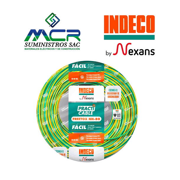 CABLE CONDUCTOR ELECTRICO 750V LIBRE HALOGENO 6mm2 AMARILLO VERDE ROLLO DE 100m NH-80 INDECO 