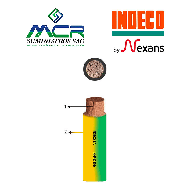 CABLE CONDUCTOR 750V LIBRE HALOGENO 6mm2 AMARILLO VERDE NHF-80 ROLLO DE 100m INDECO 