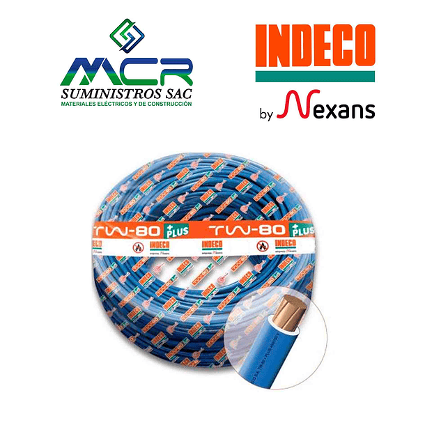 CABLE CONDUCTOR 750V 14AWG AZUL ROLLO 100m TW-80 + PLUS INDECO 