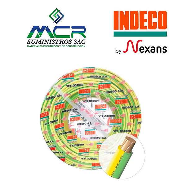 CABLE CONDUCTOR 750V 14AWG AMARILLO VERDE ROLLO 100m TW-80 + PLUS INDECO 