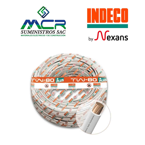 CABLE CONDUCTOR 750V 12AWG BLANCO ROLLO 100m TW-80 + PLUS INDECO 