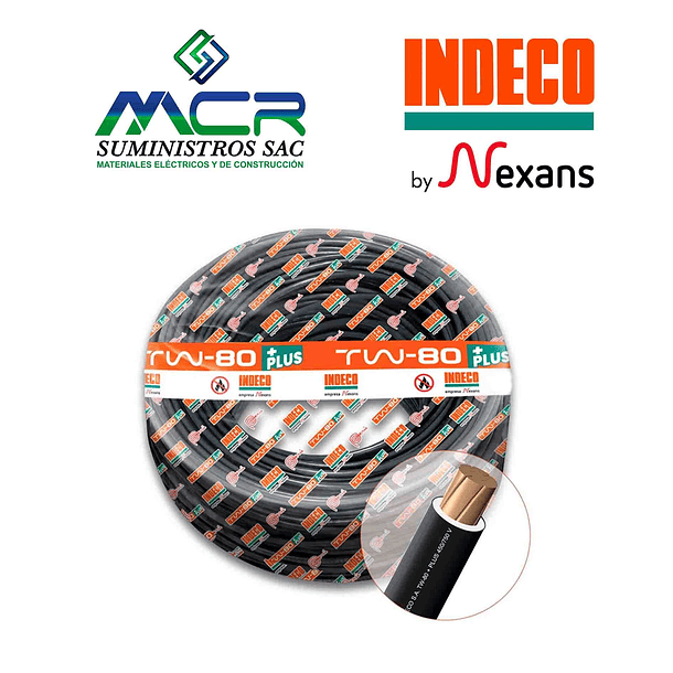 CABLE CONDUCTOR  750V 8AWG NEGRO ROLLO 100m  TW-80 + PLUS INDECO 