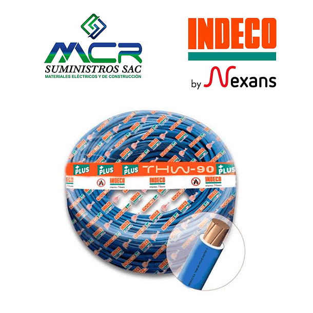 CABLE CONDUCTOR 750V 12AWG AZUL ROLLO 100m THW-90 + PLUS INDECO 