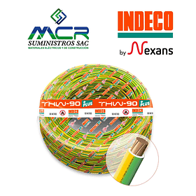 CABLE CONDUCTOR 750V 10AWG AMARILLO VERDE ROLLO 100m THW-90 + PLUS INDECO